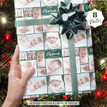 Green Christmas 8 Foto Collage Personalisiert Geschenkpapier<br><div class="desc">Erstellen Sie Ihr eigenes personalisiertes, benutzerdefiniertes Grußpapier und wählen Sie die Farbwiederholung Foto Collage Weihnachtsgeschenkpapier mit diesem leicht hochzuladenden Foto Collage Template mit 8 Bildern in verschiedenen Formen und Größen, sowohl horizontal als auch vertikal, um eine große Vielfalt von Foto-Themen, die vorgeschlagene bearbeitbare Begrüßung MERRY CHRISTMAS in einer modernen, trendigen...</div>