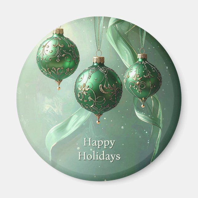 Green Christmas Ball Holiday Magnet (Devant)