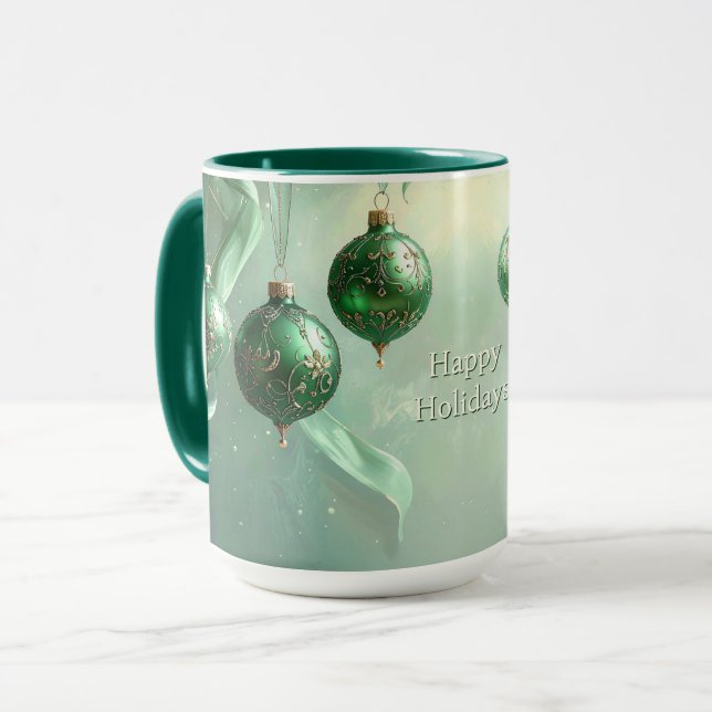 Green Christmas Ball Holiday Mug Tasse (Vorderseite Links)
