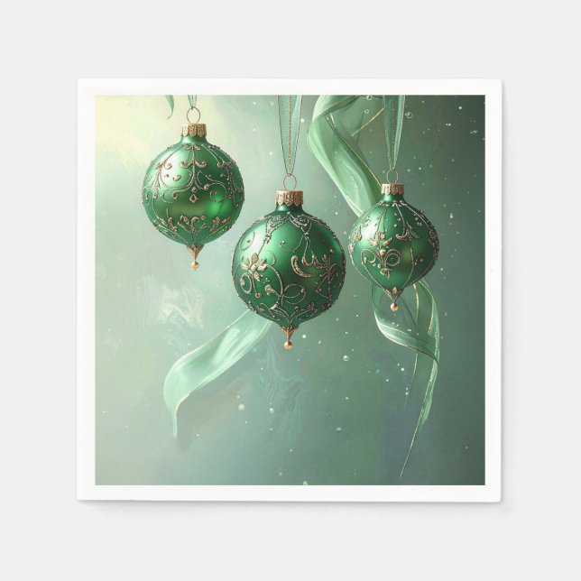 Green Christmas Ball Holiday Napkin Serviette (Vorderseite)