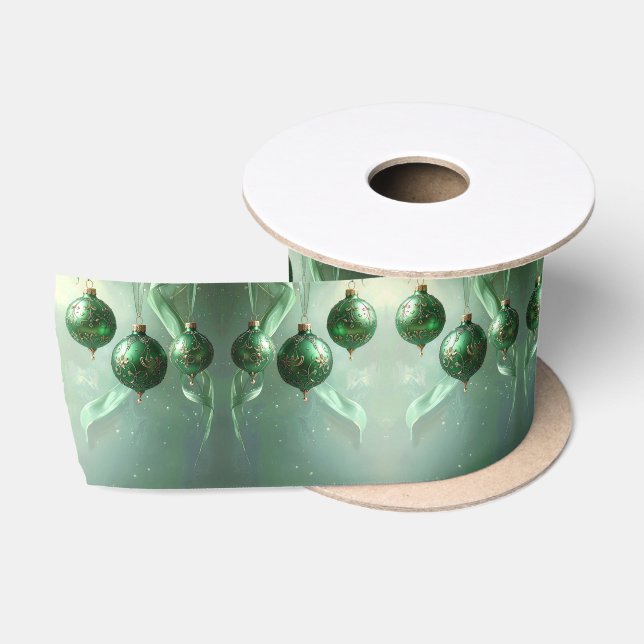 Green Christmas Ball Holiday Satin Satinband (Spule)