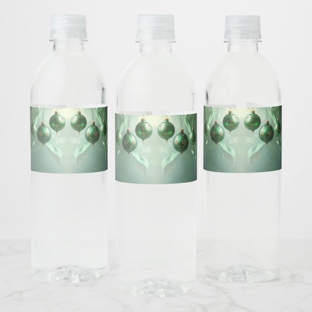 Green Christmas Ball Water Bottle Label (Flaschen)