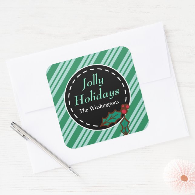 Green Christmas Candy-Geschenkartikel auf den Aufk Quadratischer Aufkleber (Umschlag)