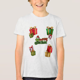 Green Christmas Creature with Gift Boxes Tri-Blend Shirt