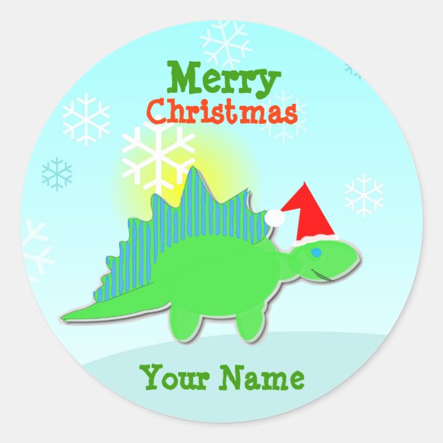 Green Christmas Dinosaurier Name Stickers (Vorderseite)