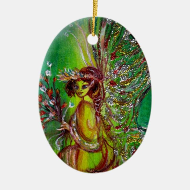 GREEN CHRISTMAS FAIRE MIT EMERALD GEMSTONE KERAMIK ORNAMENT (Vorne)