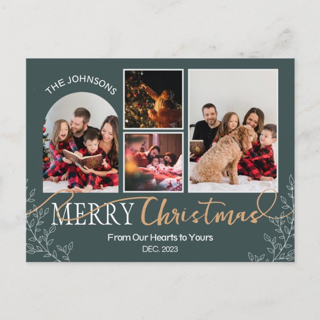 Green Christmas Family Photo carte postale de coll (Devant)