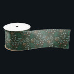 Green Christmas Foliage Satinband<br><div class="desc">Weiße und festliche Weihnachtsbänder mit handgezeichneter Illustration der Winterbotanikale.</div>