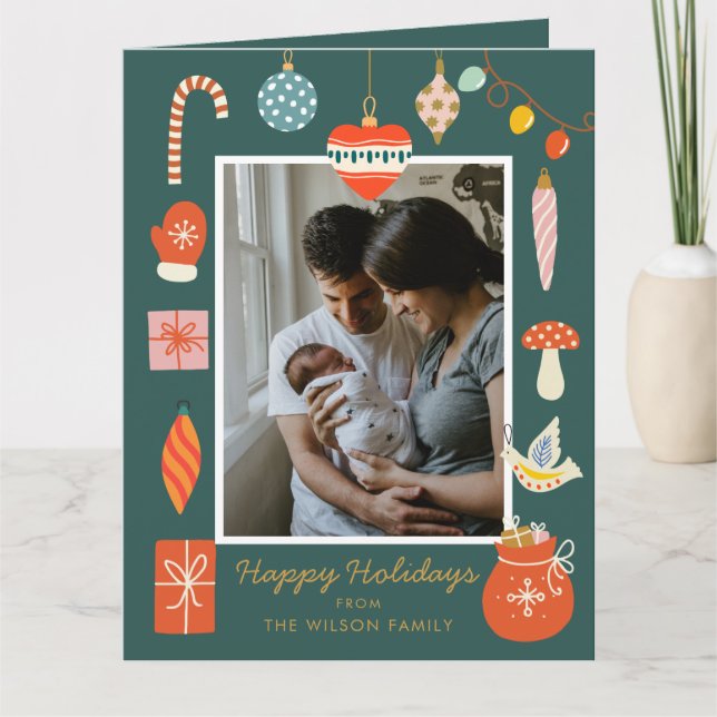 Green Christmas Foto Card | Moderner Urlaub Karte (Vorderseite)