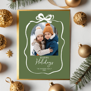 Green Christmas Foto handGezeichnet Bow Ribbon Feiertagspostkarte