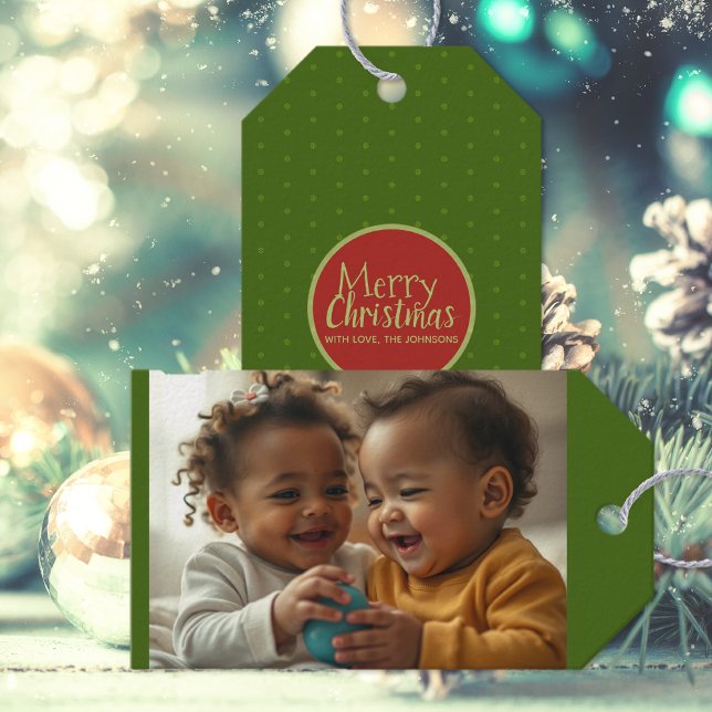 Green Christmas Foto Hinzufügen eines benutzerdefi Geschenkanhänger (Von Creator hochgeladen)