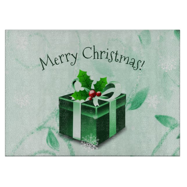 Green Christmas Gift Cutting Board Schneidebrett (Vorderseite)