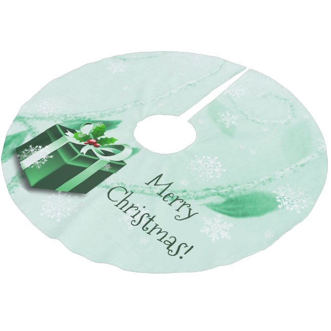 Green Christmas Gift Tree Skirt Polyester Weihnachtsbaumdecke (Schrägansicht)
