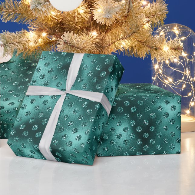Green Christmas Glitzer Dots Geschenkpapier (Feiertage)