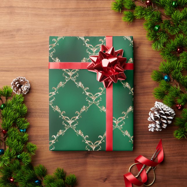 Green Christmas Holiday Gold Damask Geschenk Geschenkpapier (Feiertagsgeschenk)