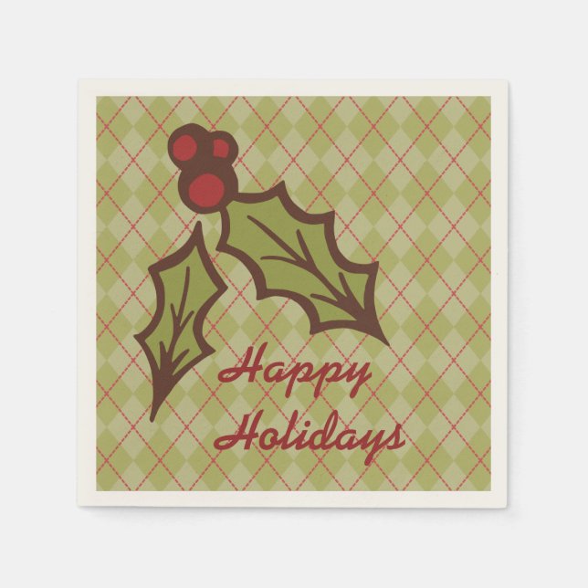 Green Christmas Holly Napkins Serviette (Vorderseite)