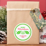 Green Christmas Holly Verlasse Runder Aufkleber<br><div class="desc">Grüne Weihnachtsfeiertage mit grünen heiligen Blätter und einer grünen runden Grenze,  können als Geschenketiketten oder Umschlag Aufkleber verwendet werden und sind sehr praktisch zum Anlass von Weihnachten. Passen Sie Ihren eigenen Text an. © Morning 6</div>