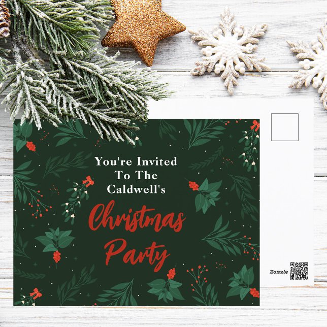 Green Christmas Mistletoe Custom Holiday Party Postkarte (Von Creator hochgeladen)