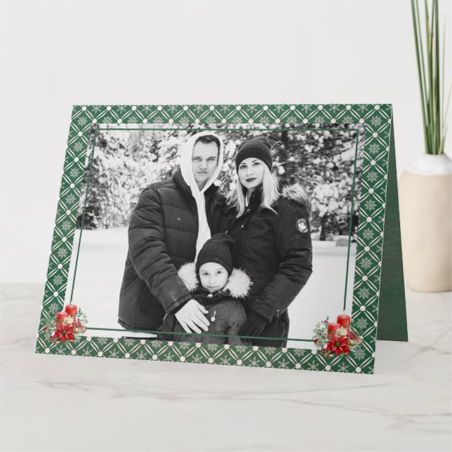 Green Christmas One Foto Snowflake Dankeskarte (Vorderseite)