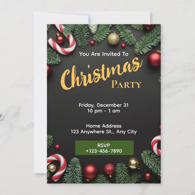 Green Christmas Party Einladung Editable Card (Vorderseite)