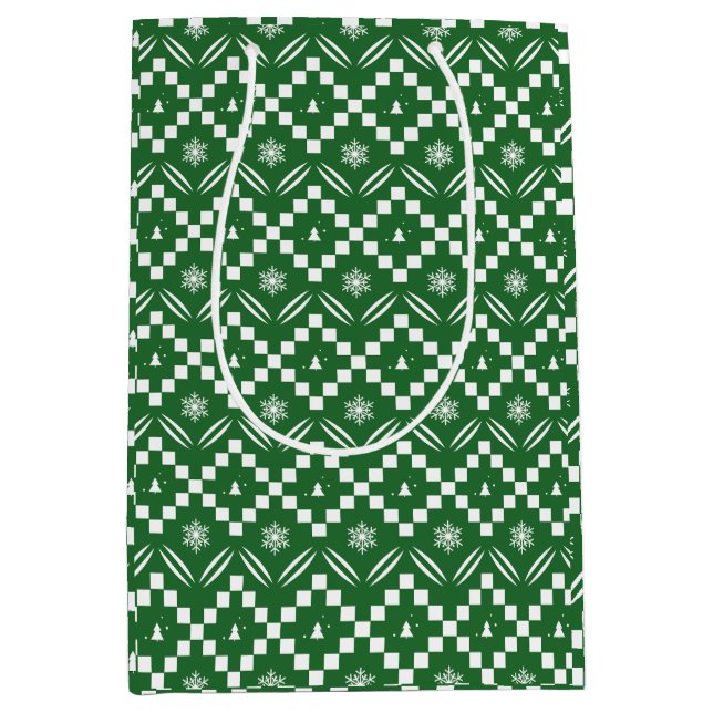 Green Christmas Pattern Design Mittlere Geschenktüte (Vorderseite)
