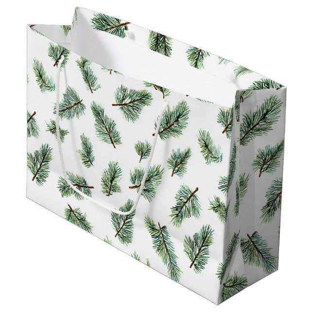 Green Christmas Pine Tree Große Geschenktüte (Vorderseite Schrägansicht)
