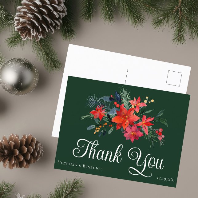 Green Christmas Poinsettia Wedding Danke Postkarte (Von Creator hochgeladen)