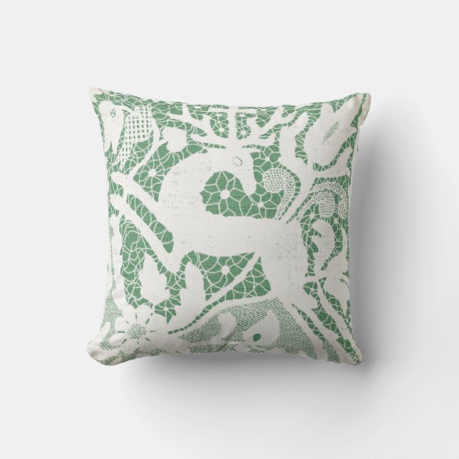 Green Christmas Reindeer Lace Kissen (Vorderseite)