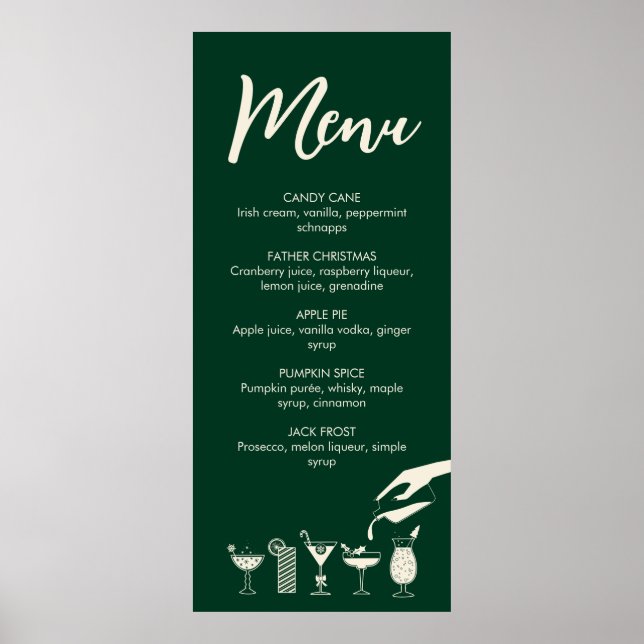 Green Christmas rétro moderne menu cocktail Poster (Devant)