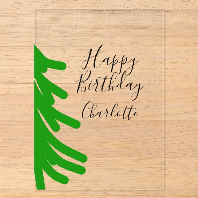 Green Christmas tree happy birthday December winte Acryleinladungen (Vorderseite)