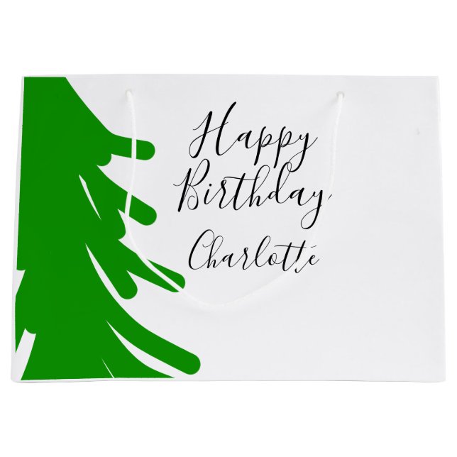 Green Christmas tree happy birthday December winte Große Geschenktüte (Vorderseite)