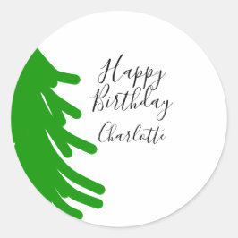 Green Christmas tree happy birthday December winte Runder Aufkleber