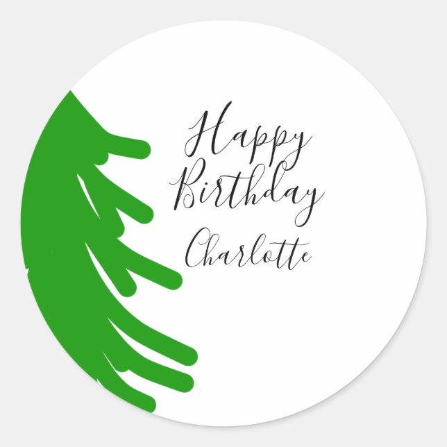 Green Christmas tree happy birthday December winte Runder Aufkleber (Vorderseite)