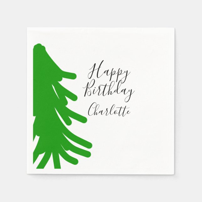 Green Christmas tree happy birthday December winte Serviette (Vorderseite)
