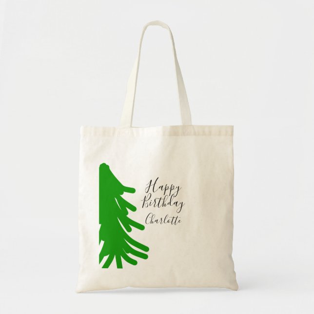 Green Christmas tree happy birthday December winte Tragetasche (Vorne)