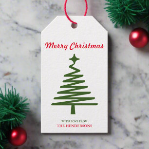Green Christmas Tree l Red Typografy Holiday Geschenkanhänger