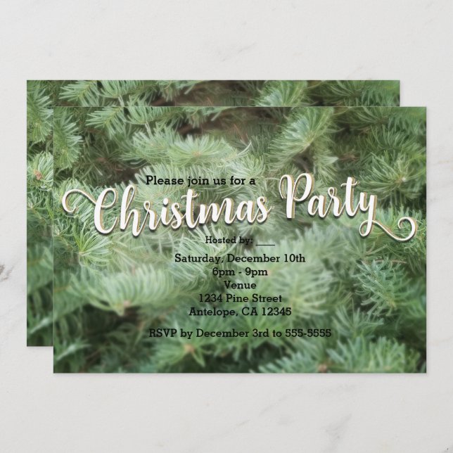 Green Christmas Tree Pine Fête Invitation (Devant / Derrière)