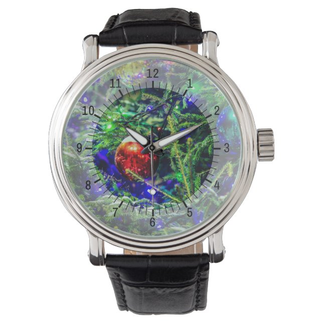 Green Christmas Tree Red Ball Armbanduhr (Vorderseite)