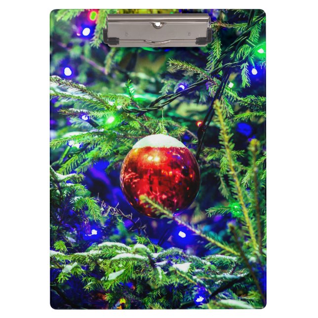 Green Christmas Tree Red Ball Klemmbrett (Vorderseite)