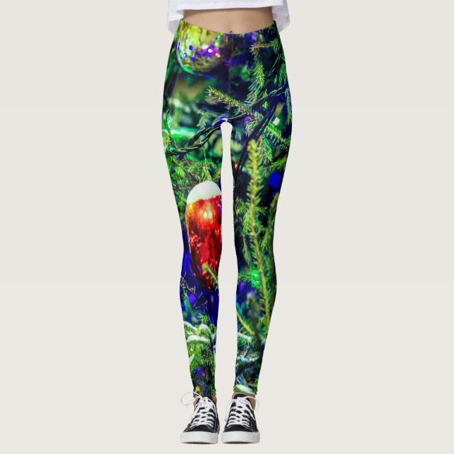 Green Christmas Tree Red Ball Leggings (Vorderseite)