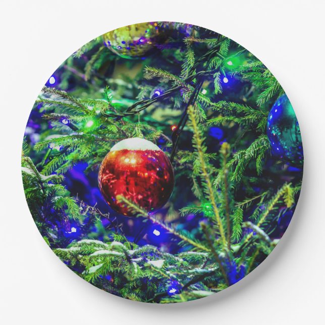 Green Christmas Tree Red Ball Pappteller (Vorderseite)