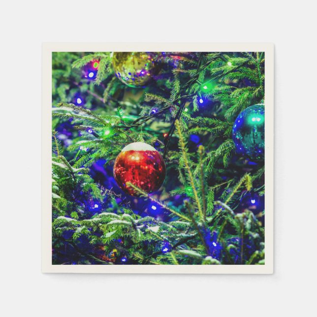 Green Christmas Tree Red Ball Serviette (Vorderseite)
