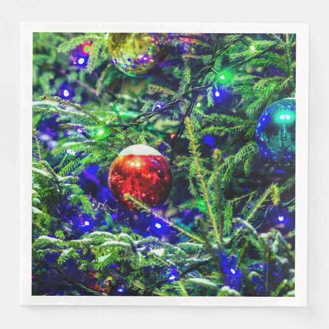 Green Christmas Tree Red Ball Serviette (Vorderseite)