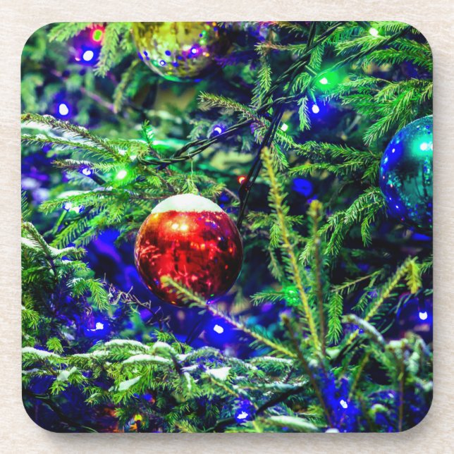 Green Christmas Tree Red Ball Untersetzer (Vorderseite)
