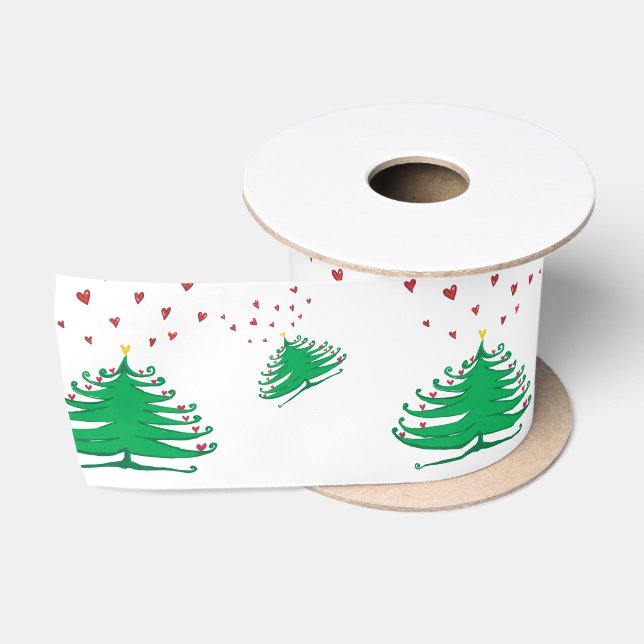 Green Christmas Tree Wide Satin Ribbon, 2 Yard Satinband (Spule)