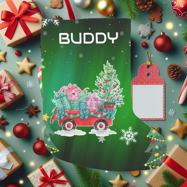 Green Christmas Trees Cart Kleiner Weihnachtsstrumpf (Von Creator hochgeladen)