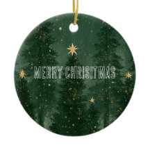 Green Christmas Trees Gold Stars