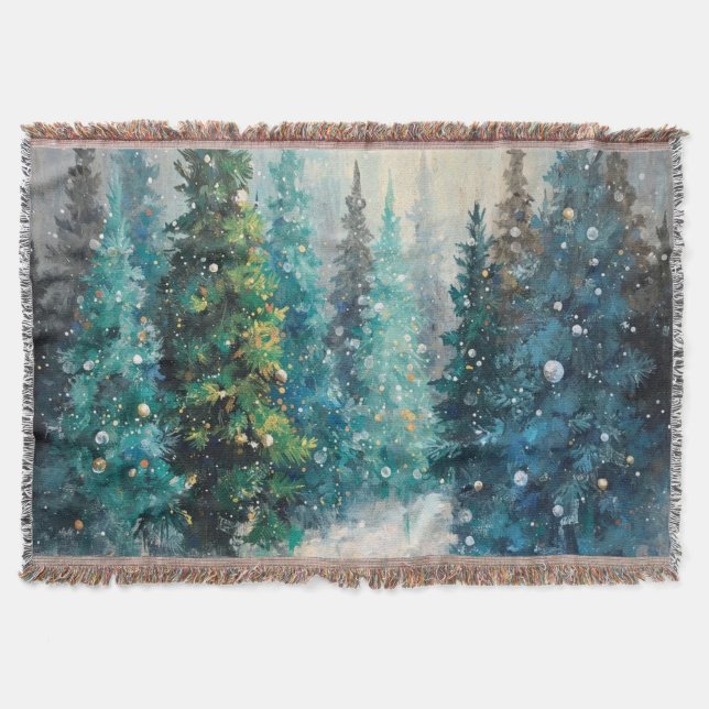 Green Christmas Trees Winter Forest Decke (Vorderseite)