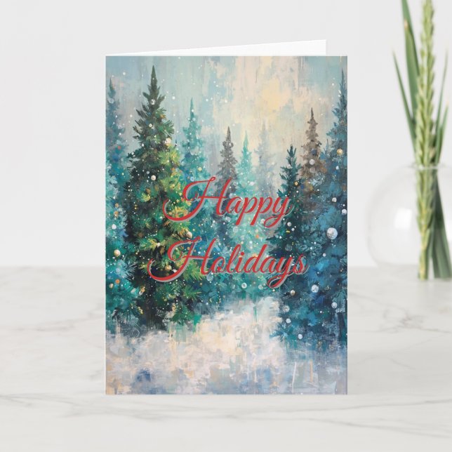 Green Christmas Trees Winter Forest Karte (Vorderseite)