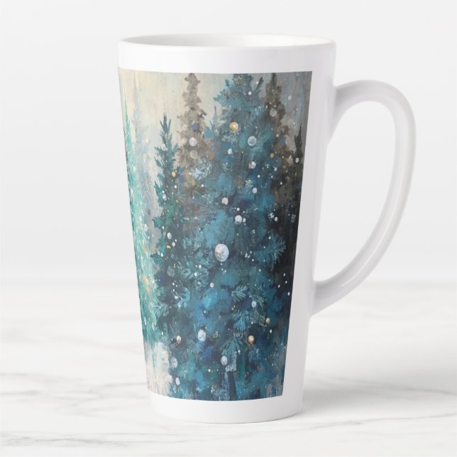 Green Christmas Trees Winter Forest Milchtasse (Rechts)